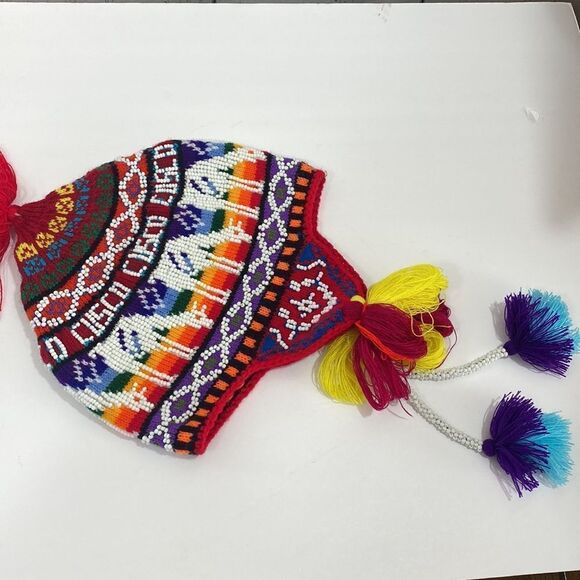 Colorful Andean Peruvian Knit Tassel Winter Hat Beaded Embroidered Boho main image 10